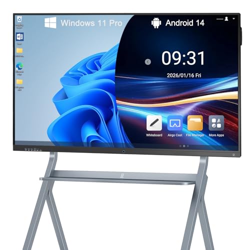 65'' Smart Board, 4K Touch Screen Interactive whiteboard, Built in Dual System Windows 11 & Android, All-in-One Digital Whiteboard for Classroom Office Home with Open App Ecosystem (Board+Wall Mount)