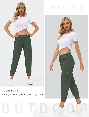 Mofiz Women's Cargo Pants Lightweight Joggers Pants With Elastic Waist Outdoor Hiking Athletic Pants Casual Sweatpants Armygreen #TOP5