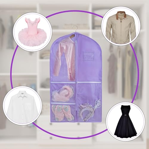 3 Pcs 40 inch Dance Costume Bags for Dance Competitions,Dance Garment Bag,Kids Garment Bags for Dance Costumes,Garment Bags for Hanging Clothes with Pocket,Garment Bags for Travel Storage