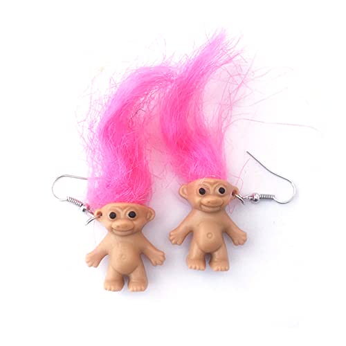 Lovely Troll Doll Dangle Earrings, Cute Ugly Doll Drop Earrings for Women Men Funny Jewelry Gift, Resin, metal