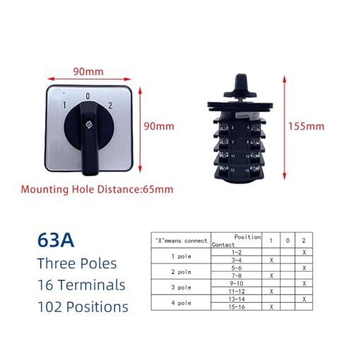 Interruptor de leva rotativo YMW2732A selector trifasico 63A 4 polos conmutador de 3 posiciones 2
