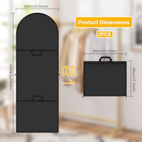 2 Stück Kleidersack 180 x 60 cm,Keidersack Lang, Reisetasche, Verdickte Staubschutzhülle für Anzüge, Faltbare Staubschutzhülle für Kleidung zum Mitnehmen, Lange Hülle für Mäntel, Schwarz