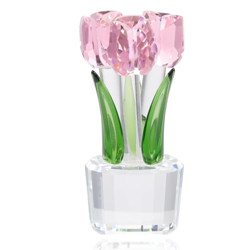 Pleadeliy K9クリスタルチューリップフラワー 枯れない花 結婚祝い 記念日 母の日 送別会 卒業祝い クリスマス 退職祝い ホワイトデー 女性への贈り物 ギフトボックス クロス カード付き