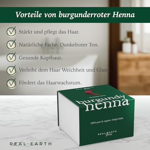 Real Earth Henna Haarfarbe 250g BIO 100% Natürliches. Henna Pulver Für Haare - Tönung Rot, Kupfer, Kupferrot, Goldbraun, Mittelblond, Schwarz, Dunkelbraun Color Prep Haut - Made in India