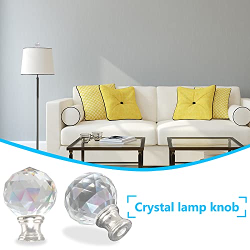 Zorveiio 1-3/4 Inches Crystal Lamp Finials Decorative, Diamond Lamp Shade Finial With Silver Base Lamp Topper Knob Faceted Ball Finial Lamp Cap Glass Finials For Lamp Shade- Clear, 2 Piece #TOP6