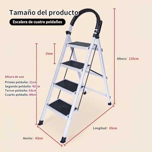Escalera plegable estable de 4 peldaños con mango antideslizante para evitar caídas 3