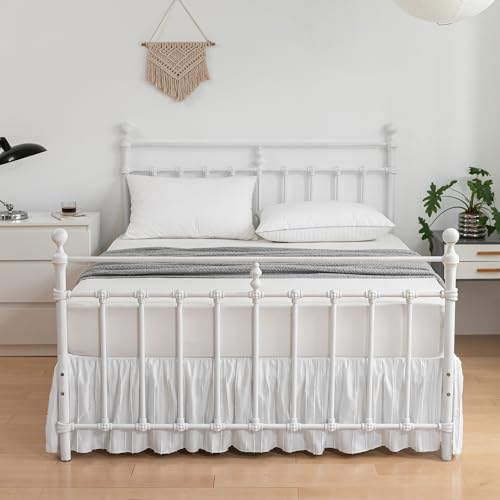Striped Tufted Bed Skirt King Size, Ruffled Bed Skirt with Split Corners, King Bed Skirt 12 Inch Drop, Striped Boho King Size Bed Skirts White for Ruffled Bed Skirt, White (King - 12" Drop)
