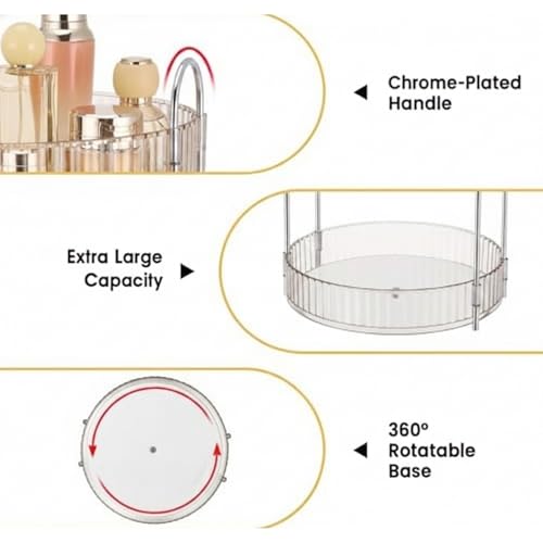 Image of JD FRESH 360 Degree Rotating Makeup Organizer 2 Layer Cosmetic Storage Box Vanity Stand with Drawers for Lipsticks Skincare Perfume Bathroom Countertop Dressing Table Organizer (Light Gold)