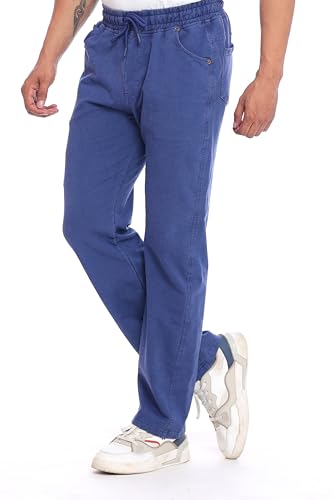 Image of Men's Denim Joggers, Regular Fit, Mid Rise, Stretchable Cotton Blend, Drawstring Waist, Soft Fabric, Multiple Pockets, Tapered Leg Casual Pants