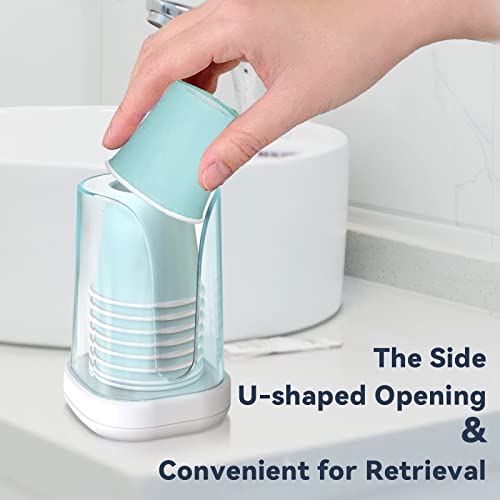 Luvan 2 Pack Plastic Disposable Paper Cup Holder, Small Bathroom Cup Dispenser Holds 3Oz Cups, Mouthwash Rinsing Cups Storage Holder For Bathroom & Kitchen & Vanity Countertops(Clear Blue) #TOP2