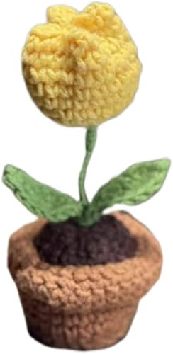 Miniatura 4 de JOONOR 3 piezas de mini tulipanes de ganchillo en maceta, flor de soplo de rosa falsa de punto para baño, hogar, cocina, mesa rústica, centro de