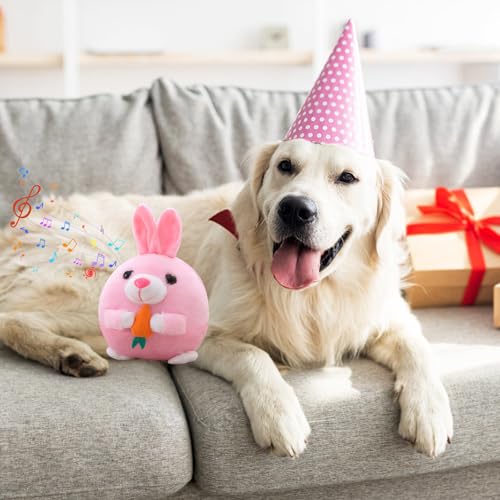 Interaktives Hundespielzeug Ball, Plüschtier Hundeball Elektrisch, mit Musik, Kann Sprechen Lernen, 360° Bewegliches, USB Wiederaufladbar, Magic Ball für Hunde Katzen zum Spielen Drinnen (Kaninchen)