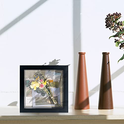Image of GraduationMall 8x8 Wood Shadow Box Frame Glass Door Display Case with Linen Back and 6 Stick Pins,1.5 inches Interior Depth,Ideal for Memorabilia Pictures Flowers Medals Tickets Rustic Black
