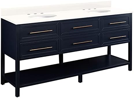Signature Hardware 953331-72-UM-8 Robertson 72" Free Standing Double Vanity Cabinet Set with Mahogany Cabinet, Vanity Top and Oval Undermount Sinks - 8" Faucet Holes - Midnight Navy/Arctic White