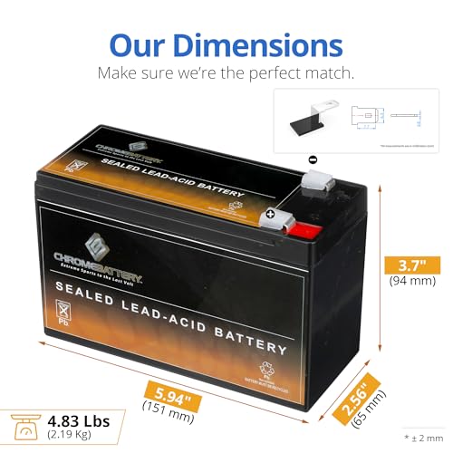 Image of CB CHROMEBATTERY 12V 9AH Sealed Lead Acid (SLA) Rechargeable Battery - F2 Terminal - Deep Cycle Design - for UPS, Alarm Systems, Emergency Lighting, Scooters, Medical & Solar & More