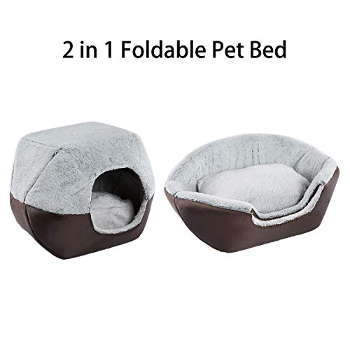 Hollypet Coral Velvet Self-Warming 2 In 1 Foldable Cave House Shape Nest Pet Sleeping Bed, Gray #TOP1