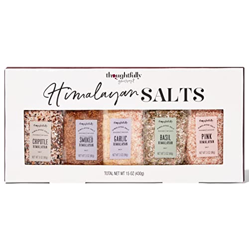 Thoughtfully Gourmet, Pink Himalayan Salt Variety Gift Set, Add Unique Flavor to Your Meals with Pink Seasoning Salts, Includes Chipotle, Smoked, Basil, Pink Himalayan and Garlic Salt, Set of 5