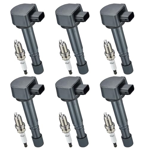 Image of Set of 6 UF400 Ignition Coil Pack and IZFR5K11 Spark Plugs Compatible with Honda Pilot Ridgeline 06-08, Compatible with Acura 03-06 MDX 3.5L V6, Vue Replaces 30520PVFA01 30520PDKA01
