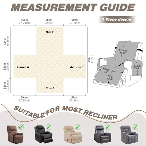 Image of TAOCOCO 100% Waterproof Recliner Covers, Recliner Sofa Covers with Leg Straps, Reversible Recliner Couch Cover for Reclining Chair, Washable Couch Protector for Pets Kids(1 Seater 22 inch, Taupe)