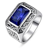 Yaresul Sapphire Rings for Men Stainless Steel Mens Signet Ring Celtic Gemstone Mens Pinky Ring Vintage Wedding Band Gift for Husband, Father, Grandpa Size 11