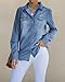 LookbookStore Denim Shirt Women Long Sleeve Button Down Shirts for Women Fall Tops for Women 2024 Casual Button Down Long Sleeve Denim Shirt Top Blouse Denim Blue Size S Fall Clothes Size 4 Size 6