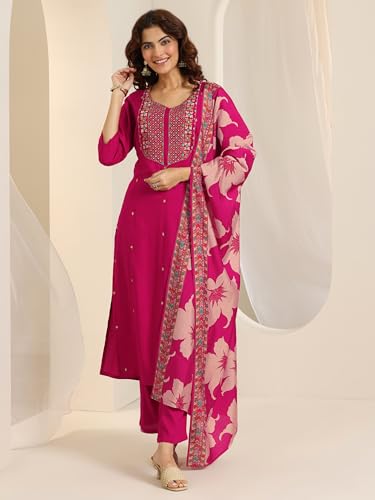 Image of Libas Embroidered Viscose Straight Kurta With Trouser and Dupatta