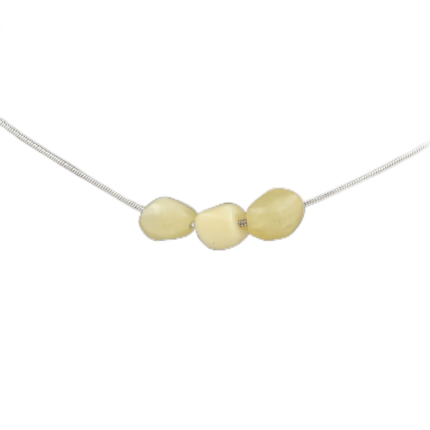 A Bijoux 3 yellow Calcite bead necklace from the United Kingdom Stainless steel chain