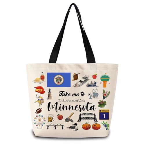 ZhuVantrix Take Me To Minnesota Tote Bag Reusable Grocery Bags Aesthetic Shopping Shoulder Handbag with Interior Pocket Lightweight & Washable Stylish Minnesota Travel Present for Women