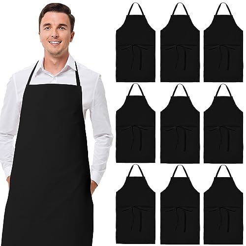 White Classic Black Aprons Bulk – Commercial Chef Bib Apron for Kitchen and Restaurant Cooking without Pockets, Unisex Women and Men, Adult – 12 Pack