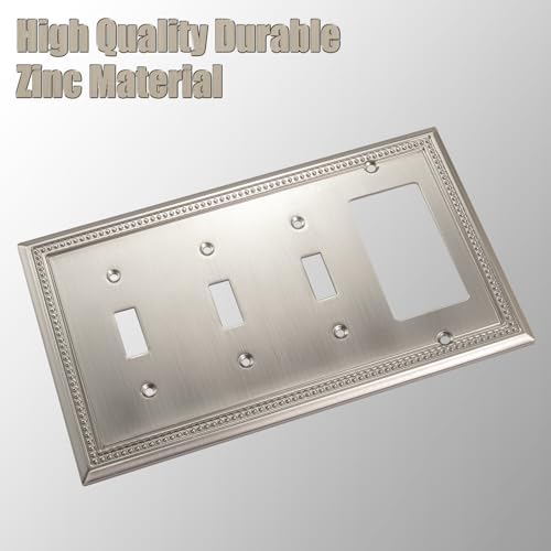 Image of Henne Bery Sunken Pearls Heavy Duty Decorative Wall Plate Switch Plate Outlet Cover (Triple Toggle /Single Decorator, Satin Nickel)