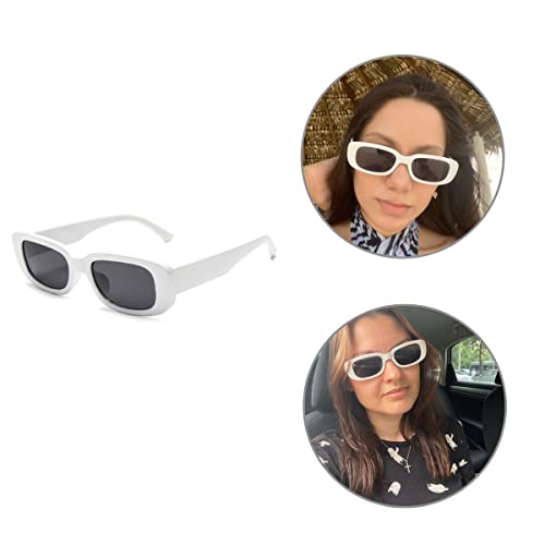 Óculos De Sol Hype Retrô Retangular Moda Branco Unissex Com Proteção UV400 Armação Polímero Super Re