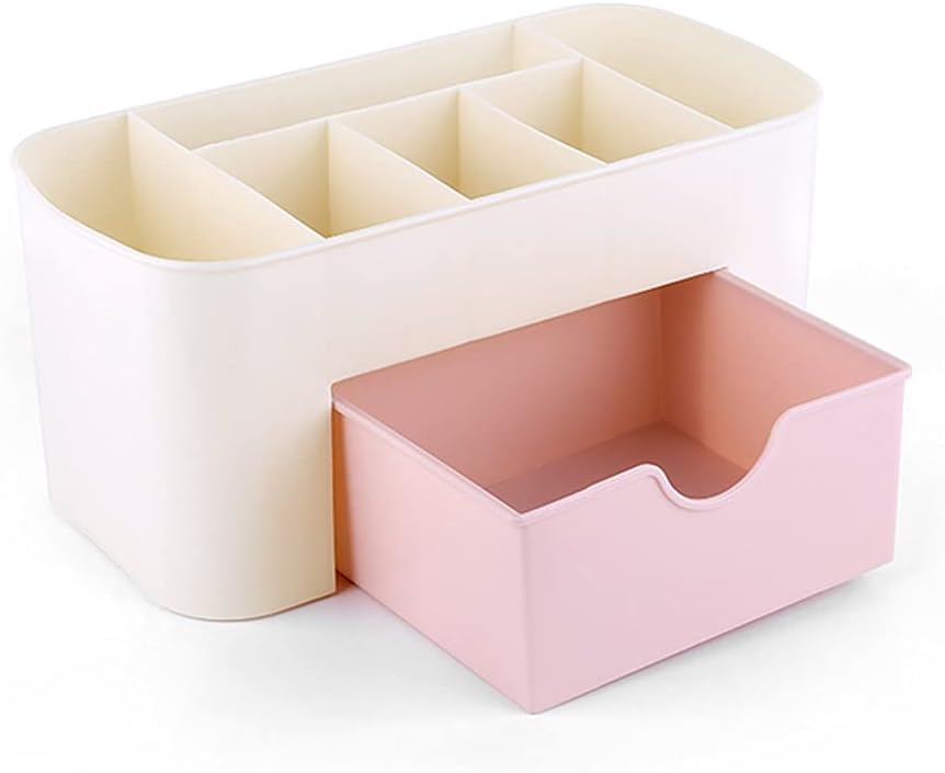 1Pc 3 Color Portable Desktop Storage Box Plastic Scissors Organizer Jewelry Nail Polish Pen Makeup Brushes Kit Container Tool (Color : Light blue) (Pink)
