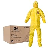 KleenGuard A70 Fabric Bound Seam Chemical Spray Protection Coverall with Hood and Boots, Disposable, Elastic Wrist, Yellow, X-Large (Pack of 12)