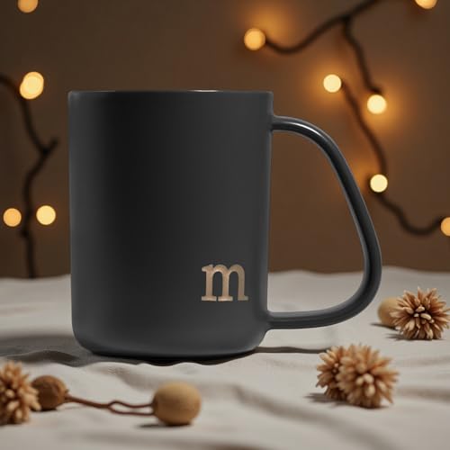 COLLECTIVE HOME - Ergonomic Handle Ceramic Mug, 15 oz Personalized Coffee Cup with Golden Initial, Microwave & Dishwasher Safe, Elegant Monogram Tea Mug in Gift Box for Home & Office (Black-m) - Image 5
