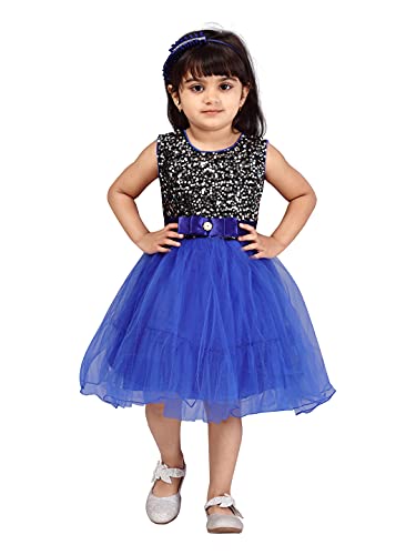 Image of MUHURATAM Girl's Net Fit and Flare Knee-Length Dress