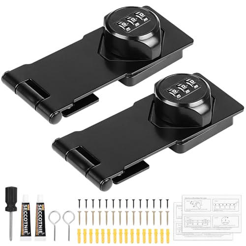 SUPAWAY 2 piezas Cerradura de seguridad con pestillo de contraseña de 4,5 pulgadas Cerradura de combinación para puertas y armarios Cerradura de combinación de contraseña con tornillos, Negro