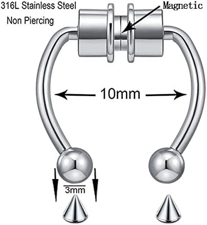 Magnetic Septum Piercing Fake Nose Rings Horseshoe Stainless Steel Faux Fake Nose Septum Rings Non-Pierced Clip On Nose Hoop Rings for Women Men