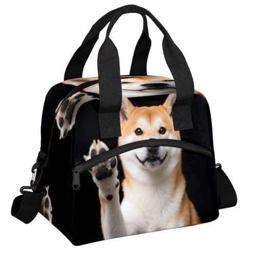 Aglebo Waving Shiba Inu Dog Insulated Lunch Bag for Women Men Reusable Lunch Box Cooler Bag Large Leakproof Lunch Tote with Adjustable Shoulder Strap for Adult Work Picnic Camping Beach Office