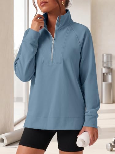 ANRABESS Womens Half Zip Sweatshirts Loose Fleece Pullover Gray Blue - image 4