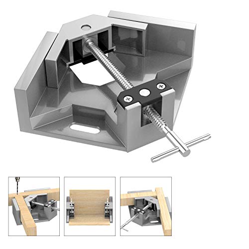 Housolution Right Angle Clamp, Single Handle 90Â°Corner Clamp, Aluminum Alloy Right Angle Clip Clamp Tool Woodworking Photo Frame Vise Holder with Adjustable Swing Jaw - Gray