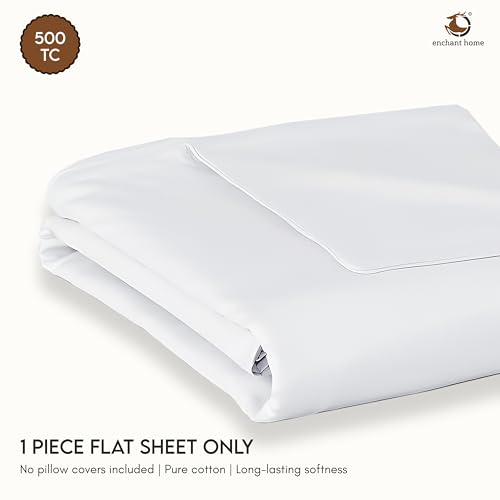 Image of 500 TC Pure Cotton King Size Flat Bedsheet (108 x 108 Inches) | Premium Percale Weave | Soft, Breathable and Durable | Plain Solid Bed Sheet Only (No Pillow Covers) - White