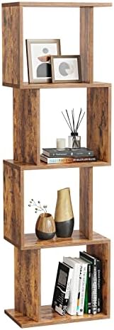 CubiCubi 4 Tier Bookcase, Bookshelf with Storage and Display Cabinet, Open Book Shelf for Office, Living Room,Bedroom, Rustic Brown