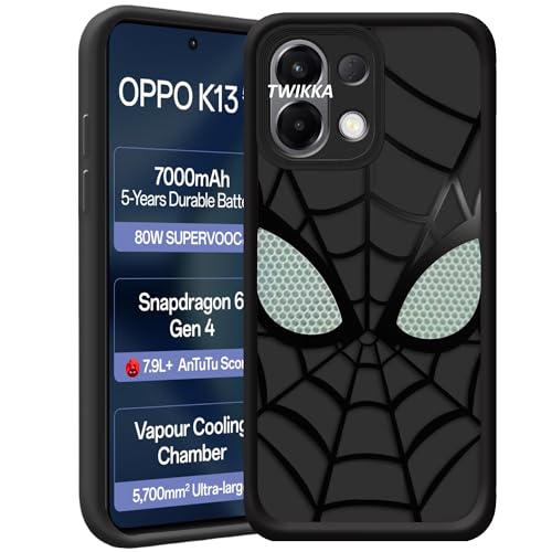 Image of Stylish Spider Back Case Cover Compatible for Oppo K13 5G | Spidey Face Mask Case | Soft Silicone | Camera & Full Body Protection | Shock Proof | (Black)