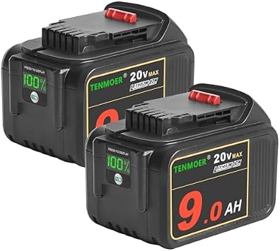 TENMOER 2-Pack 20V 9.0Ah Battery Compatible with Dewalt 20V Battery Replacement for Dewalt 20V Cordless Tools