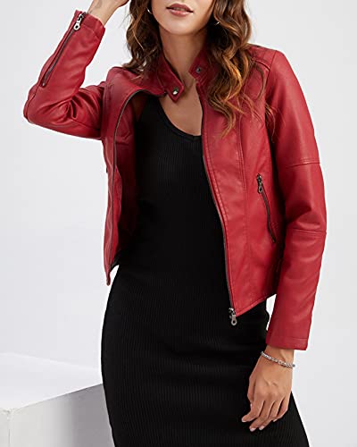 Jaqueta feminina de couro PU cropped Bolero Jacket Suit Stand-up Collar Thin Blazer Jacket, Cáqui, X