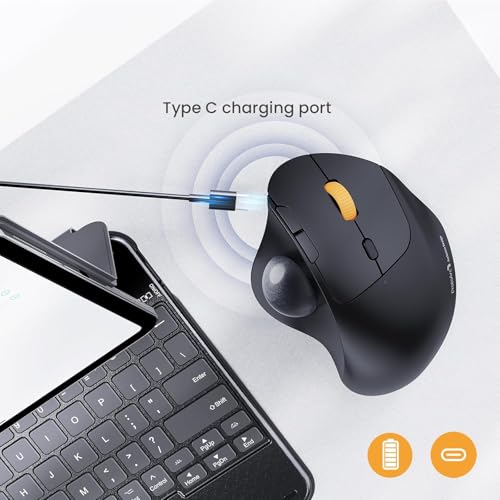 Image of ProtoArc Wireless Trackball Mouse, EM04 Ergonomic Bluetooth Rollerball Mouse Rechargeable Computer Laptop Mouse, 3 Device Connection, Compatible with PC, iPad, Mac, Windows-Black Ball