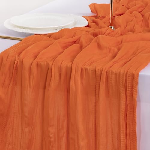 Image of Socomi 3pcs Orange Cheesecloth Table Runner Easter Spring Boho Rustic Gauze 120 inch 10FT Cheese Cloth Runner for Wedding Party Baby Shower Birthday Home Decor Holiday Decorations