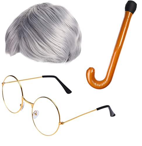 Beefunny Old Man Wig and Glasses Grandpa Costume...