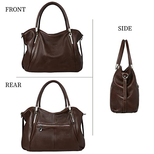 Image of HESHE Leather Shoulder Purses for Women Tote Handbags Satchel Hobo Handbag | Designer Genuine Leather Travel Top Handle Work Bag Ladies Crossbody Purses Adjustable Straps Large Capacity Zippered Closure