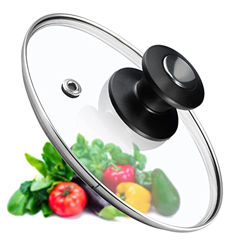 KADAX Couvercle de casserole, couvercle universel en verre avec poignée noire et argent, couvercle résistant à la chaleur, disponible en différentes tailles, couvercle de poêle, couvercle (14 cm)